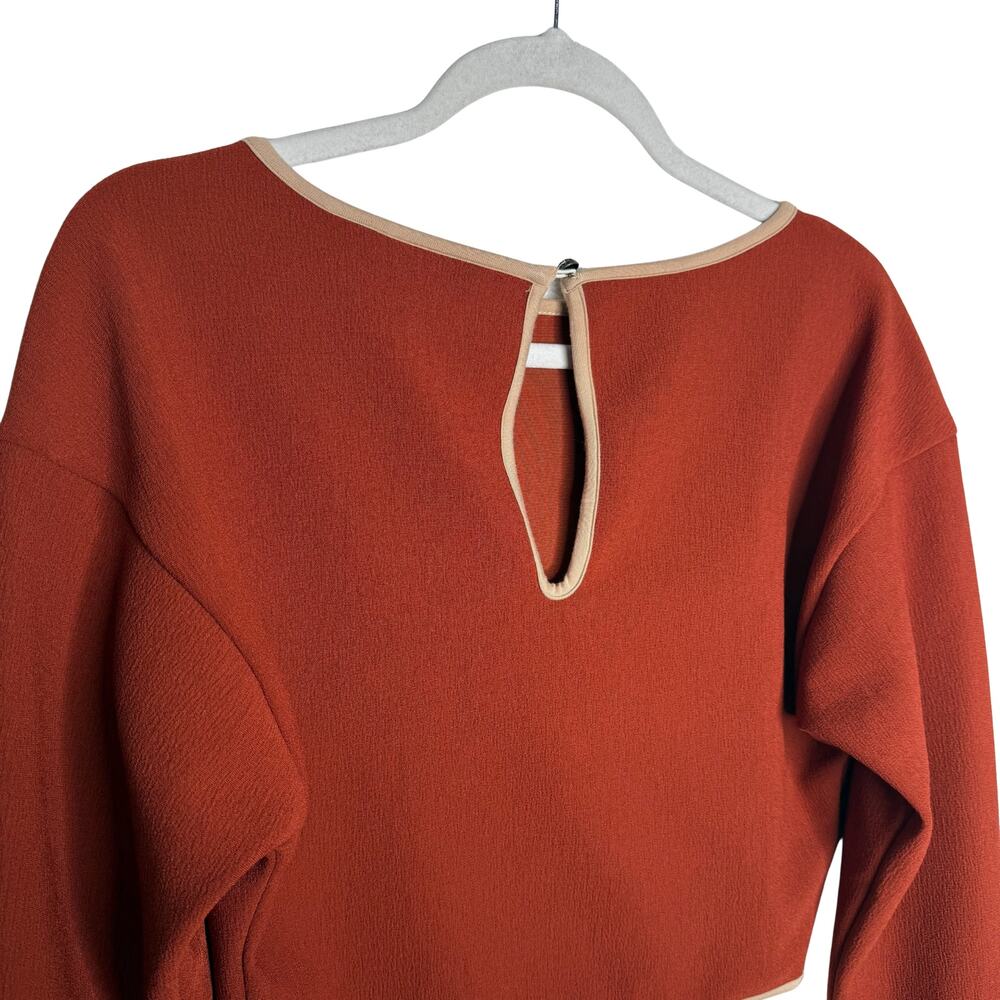 Anthropologie Maeve Contrast Trim Cropped Long Sleeve Top Size 2 Preppy Fall New - Picture 9 of 11